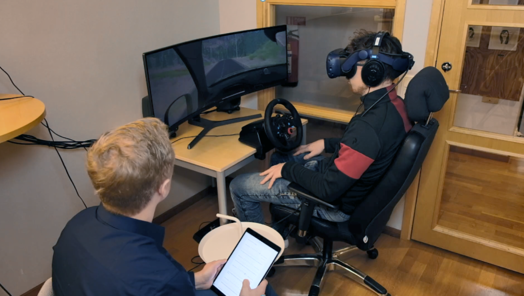 someone testing a simulation while wearing VR glasses